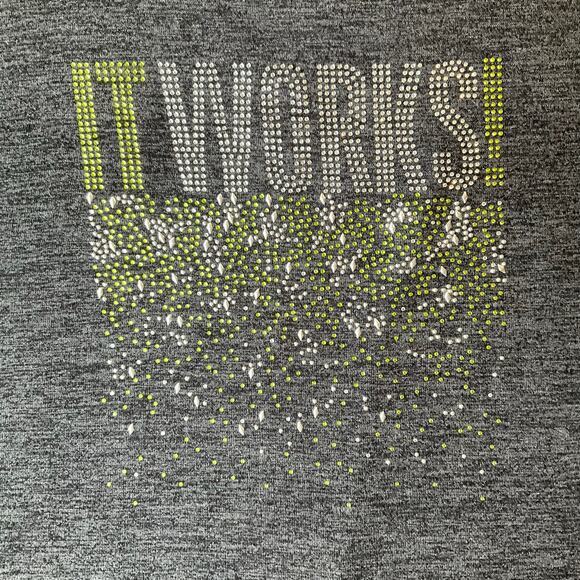 It Works! Women Short Sleeve T-shirt size L, Gray, Rhinestones & Slit Back - Picture 6 of 8